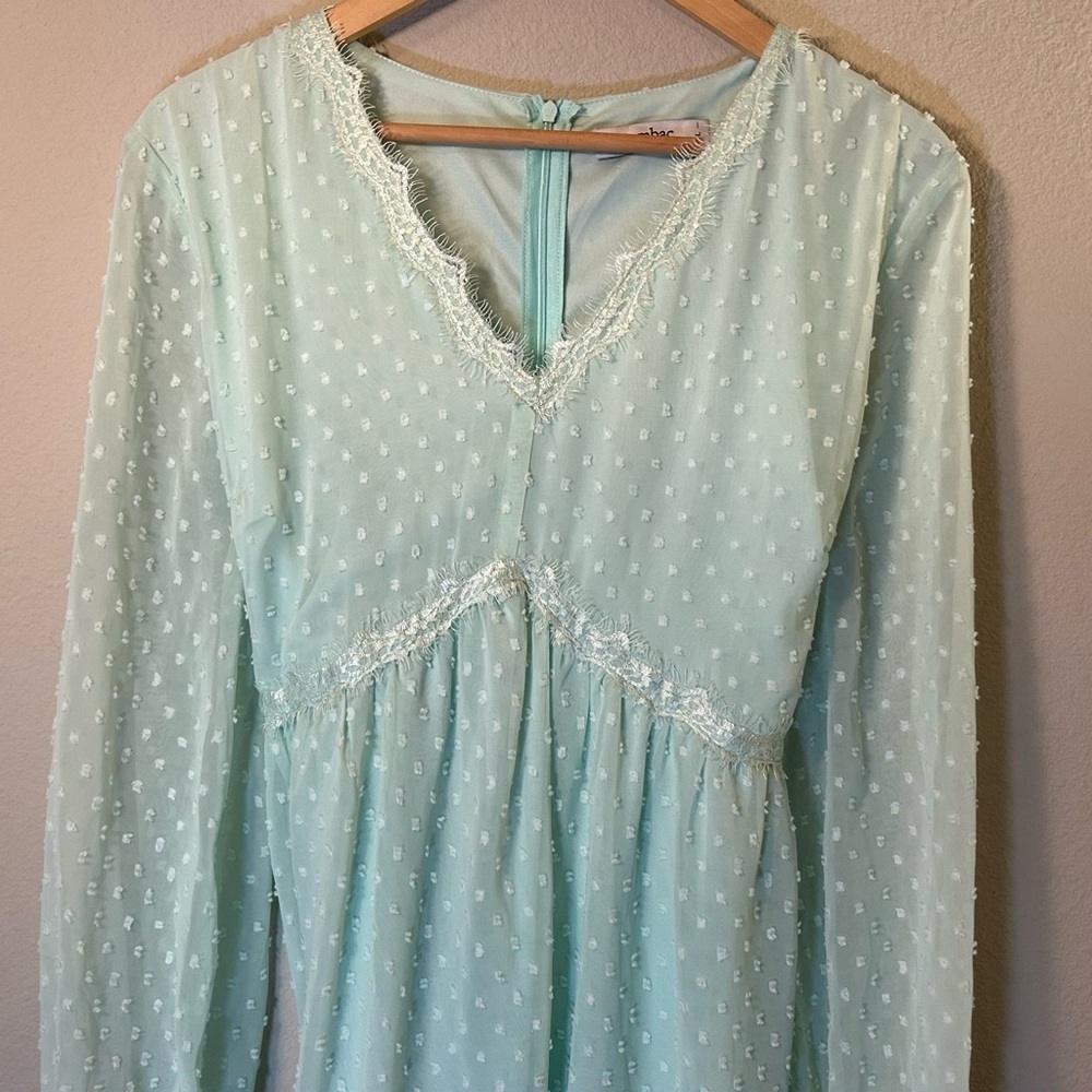 Women’s Large Midi Dress Aqua Lightweight with Balloon Sleeves for Spring Easter - Picture 2 of 16